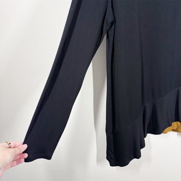 LOGO Lori Goldstein Asymmetric Stretch Jersey Long Sleeve Top Size L Black‎ Gold - Picture 3 of 10